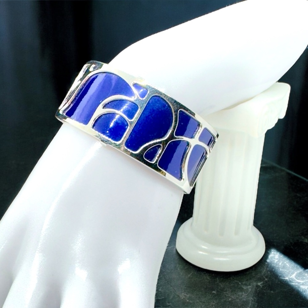 Contemporary Les Georgettes Interchangeable Metal & Blue Leather Cuff Bracelet